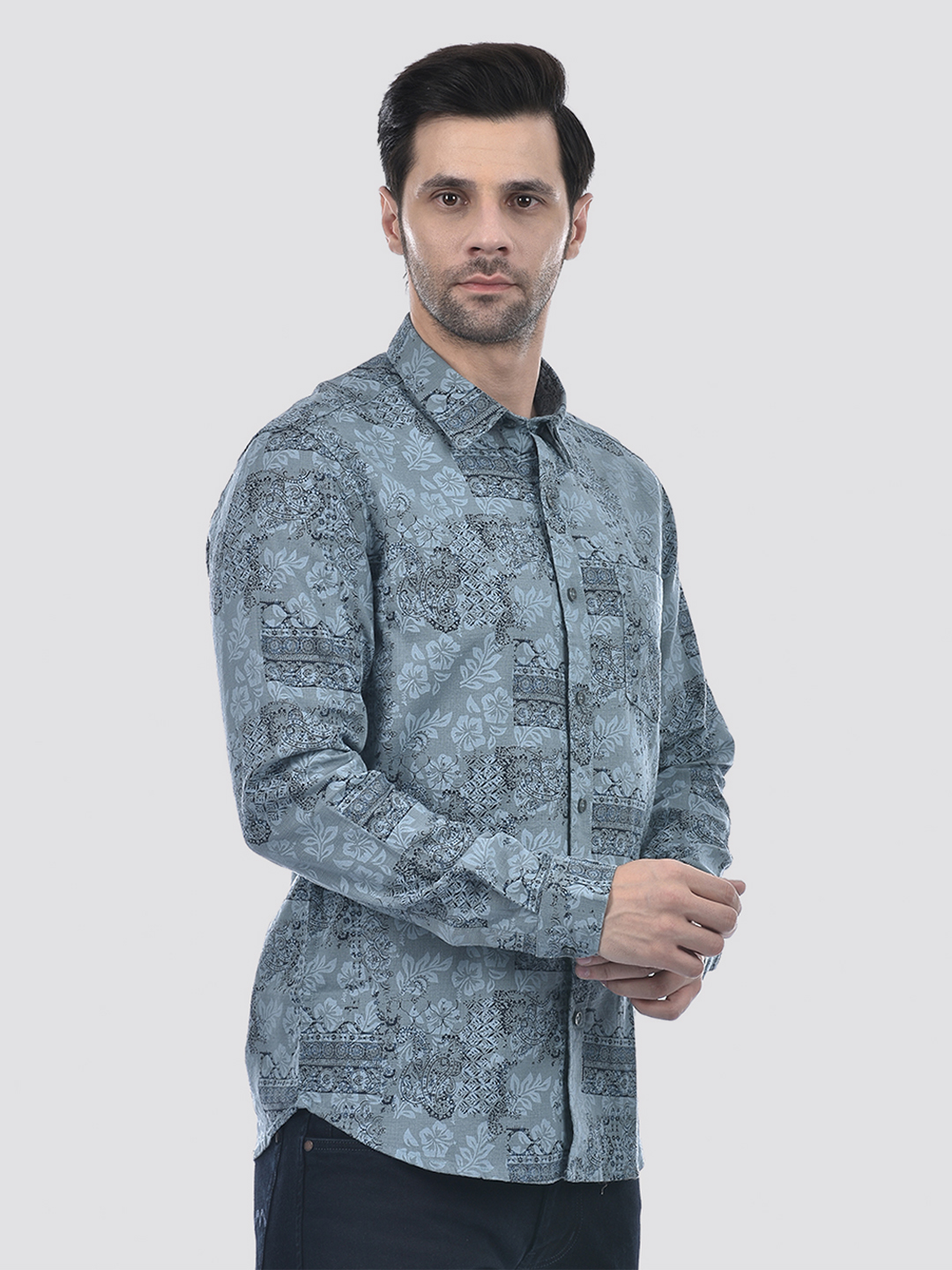 Numero Uno Men Floral Print Blue Shirt